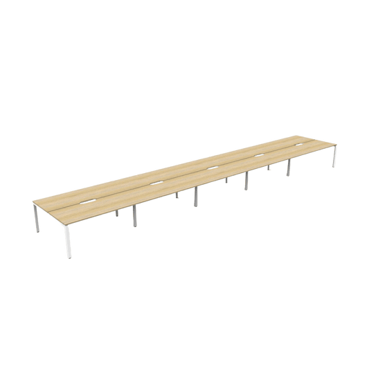 Deluxe Profile Leg Double Sided 10 Person Office Workstations 10 X ( 1200 X 750 ) Natural Oak White Powdercoat - Office Furniture Company