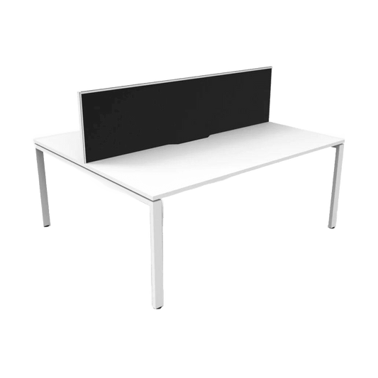 Deluxe Profile Leg Double Sided 2 Person Office Workstations with Screens 2 X ( 1200 X 750 ) White Top / White Frame Black Screen With White Frame - Office Furniture Company