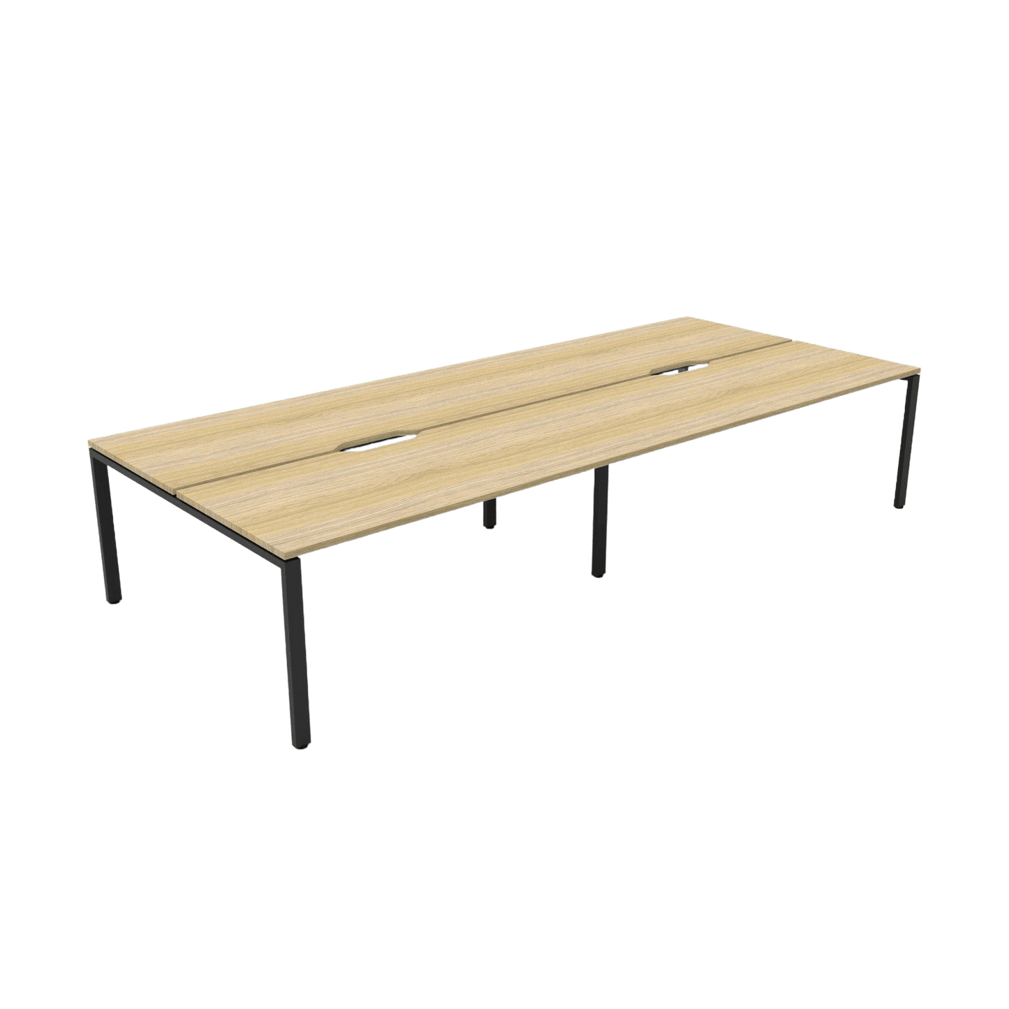 Deluxe Profile Leg Double Sided 4 Person Office Workstations 4 x 1200x750 Natural Oak Black Powdercoat
