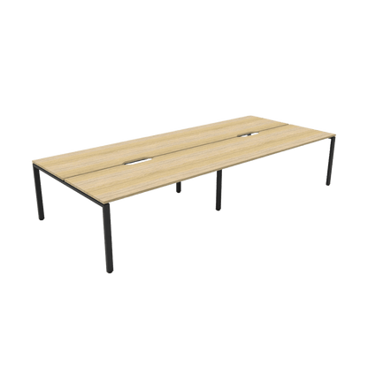 Deluxe Profile Leg Double Sided 4 Person Office Workstations 4 x 1200x750 Natural Oak Black Powdercoat