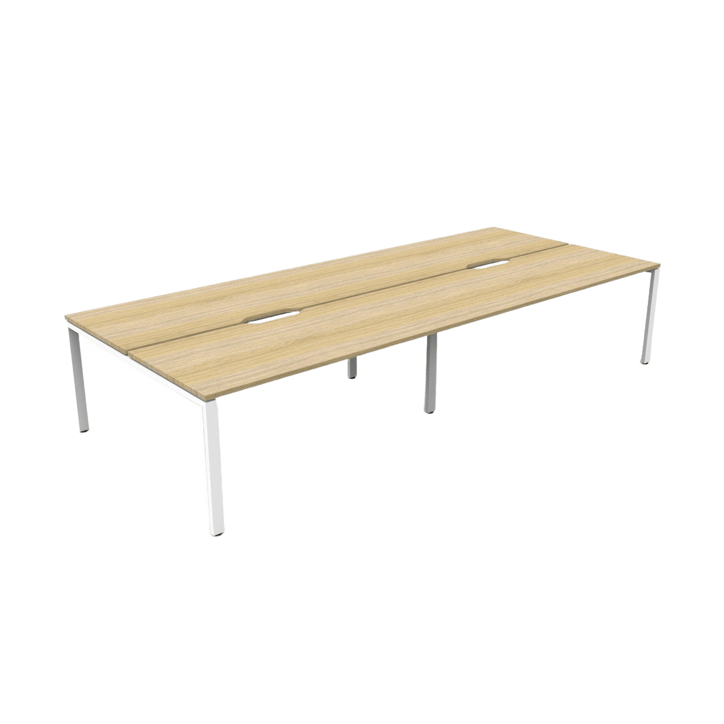 Deluxe Profile Leg Double Sided 4 Person Office Workstations 4 x 1200x750 Natural Oak White Powdercoat