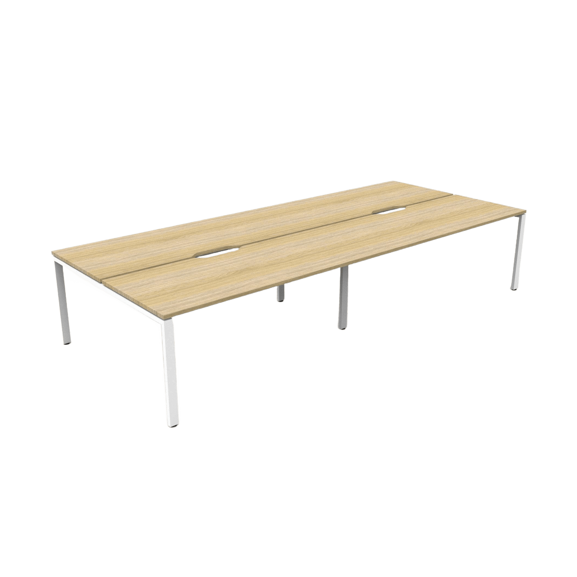 Deluxe Profile Leg Double Sided 4 Person Office Workstations 4 x 1200x750 Natural Oak White Powdercoat