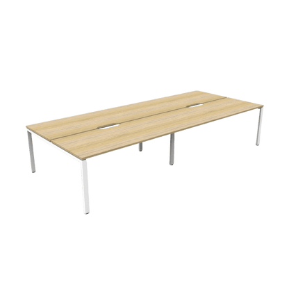 Deluxe Profile Leg Double Sided 4 Person Office Workstations 4 x 1200x750 Natural Oak White Powdercoat