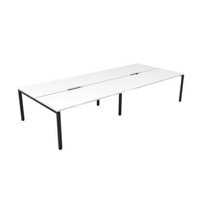 Deluxe Profile Leg Double Sided 4 Person Office Workstations 4 x 1200x750 White Black Powdercoat