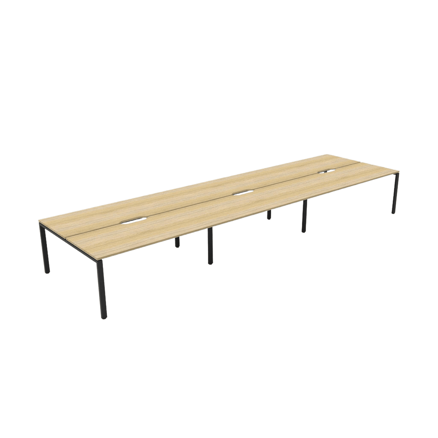 Deluxe Profile Leg Double Sided 6 Person Office Workstations 6 X ( 1200 X 750 ) Natural Oak Black Powdercoat - Office Furniture Company