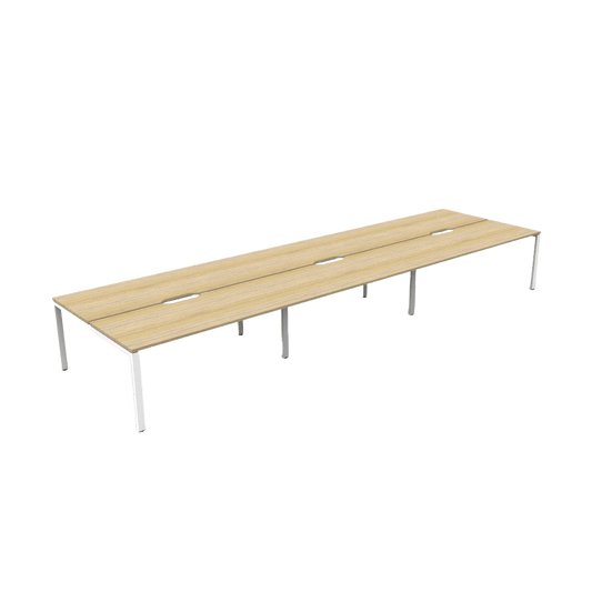 Deluxe Profile Leg Double Sided 6 Person Office Workstations 6 X ( 1200 X 750 ) Natural Oak White Powdercoat - Office Furniture Company