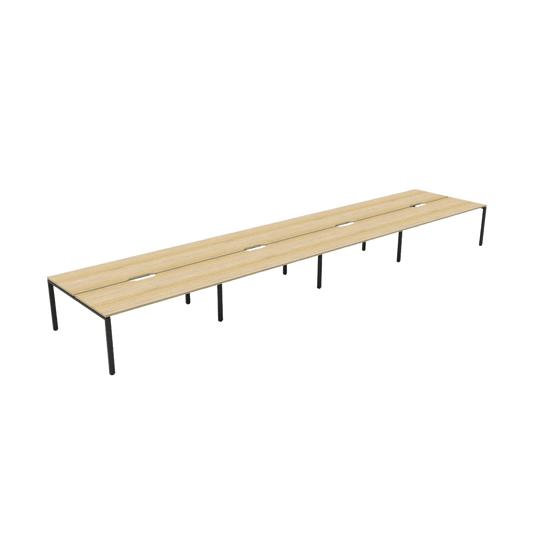 Deluxe Profile Leg Double Sided 8 Person Office Workstations 8 X ( 1200 X 750 ) Natural Oak Black Powdercoat - Office Furniture Company
