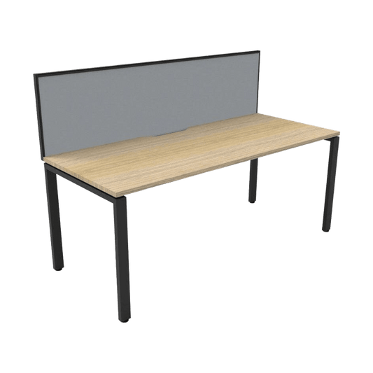 Deluxe Profile Leg Single Desk With Screen 1200 X 750 Natural Oak Top / Black Frame Grey Screen - Office Furniture Company