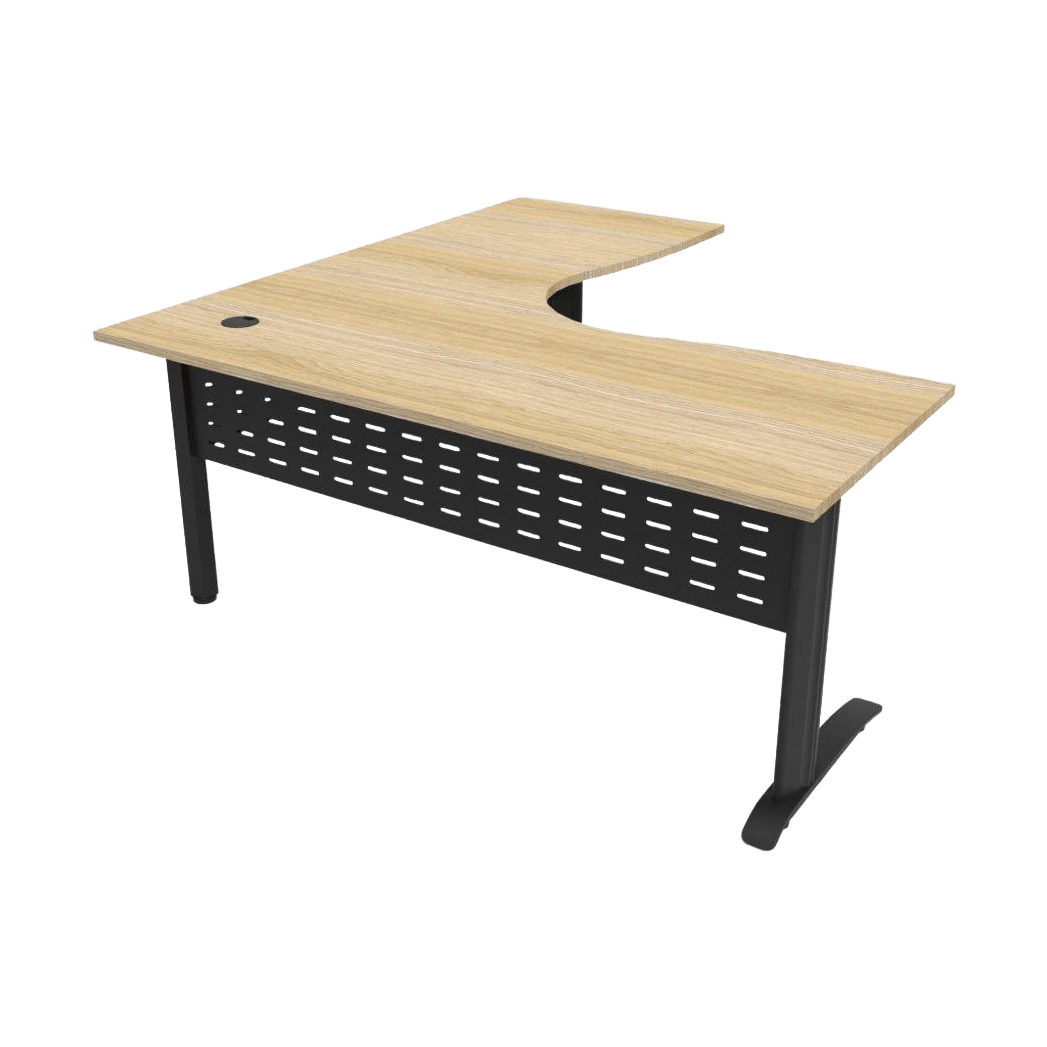 Deluxe Rapid Span Corner Workstation 1500x1500 Black Powdercoat Natural Oak