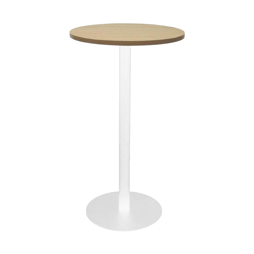 Disc Base Dry Bar Table Natural Oak White Powdercoat