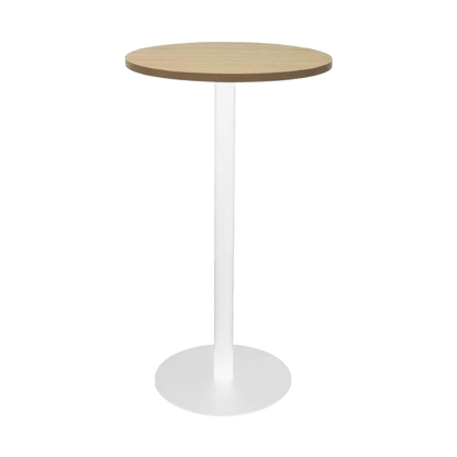 Disc Base Dry Bar Table Natural Oak White Powdercoat