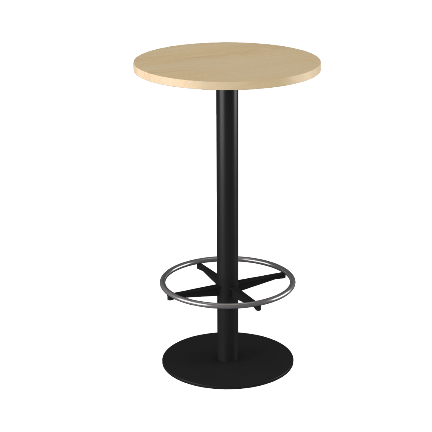 Disc Base High Bar Table with Round Top 600 Round Black Powdercoat New Oak Ravine