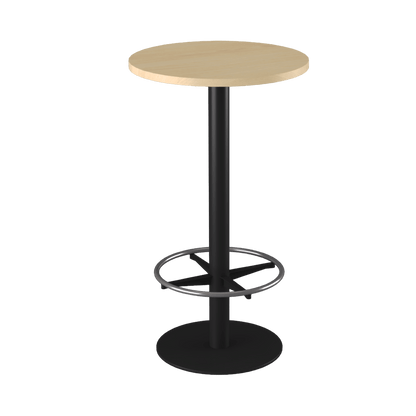 Disc Base High Bar Table with Round Top 600 Round Black Powdercoat New Oak Ravine