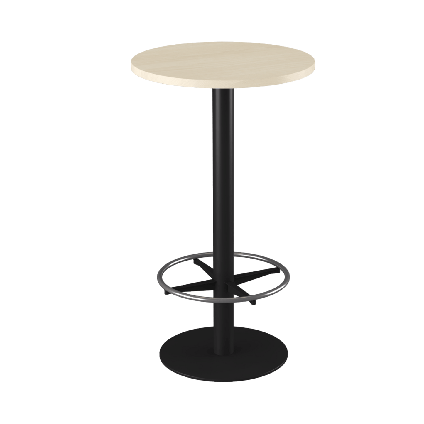 Disc Base High Bar Table with Round Top 600 Round Black Powdercoat Nordic Maple