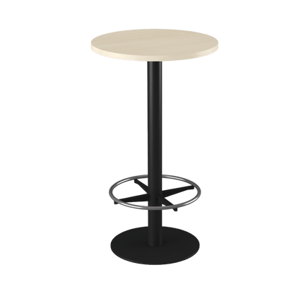 Disc Base High Bar Table with Round Top 600 Round Black Powdercoat Nordic Maple