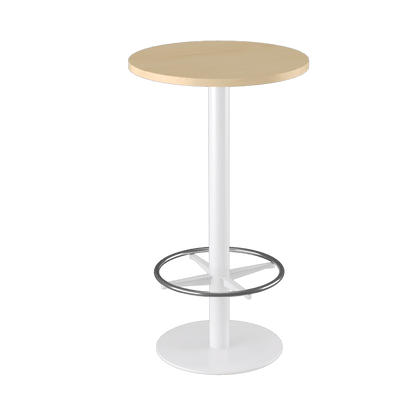 Disc Base High Bar Table with Round Top 600 Round White Powdercoat New Oak Ravine