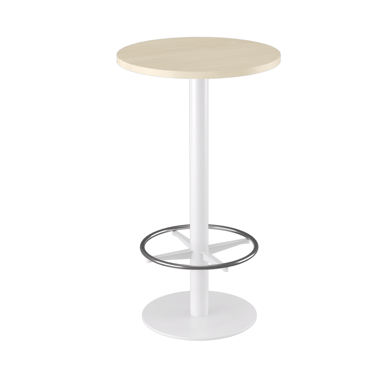 Disc Base High Bar Table with Round Top 600 Round White Powdercoat Nordic Maple