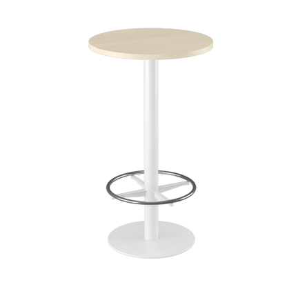 Disc Base High Bar Table with Round Top 600 Round White Powdercoat Nordic Maple