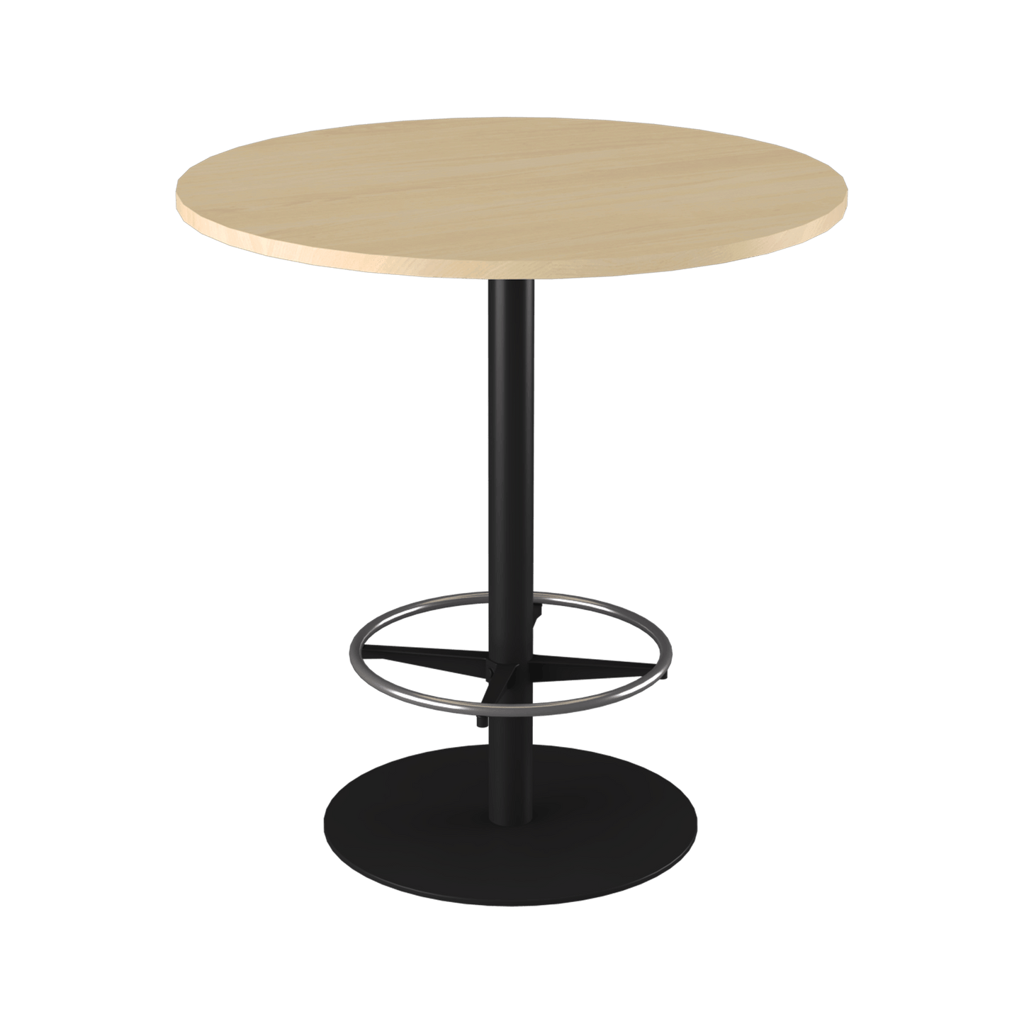 Disc Base High Bar Table with Round Top 1050 Round Black Powdercoat New Oak Ravine