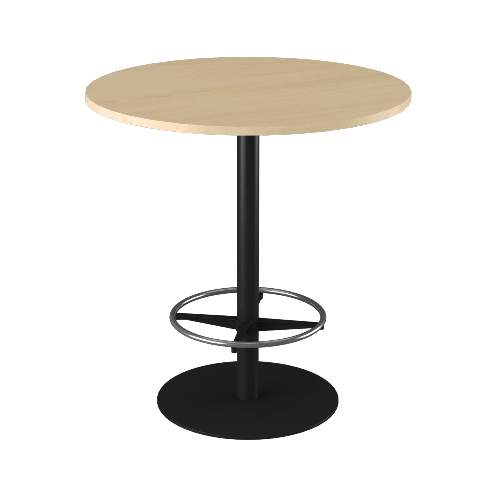 Disc Base High Bar Table with Round Top 1050 Round Black Powdercoat New Oak Ravine