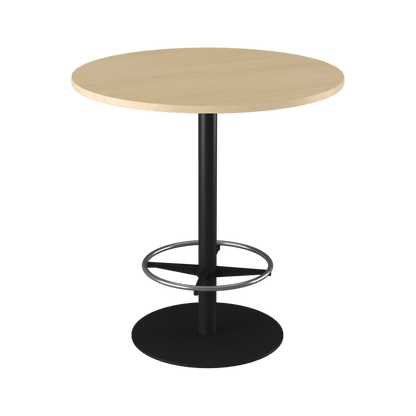 Disc Base High Bar Table with Round Top 1050 Round Black Powdercoat New Oak Ravine