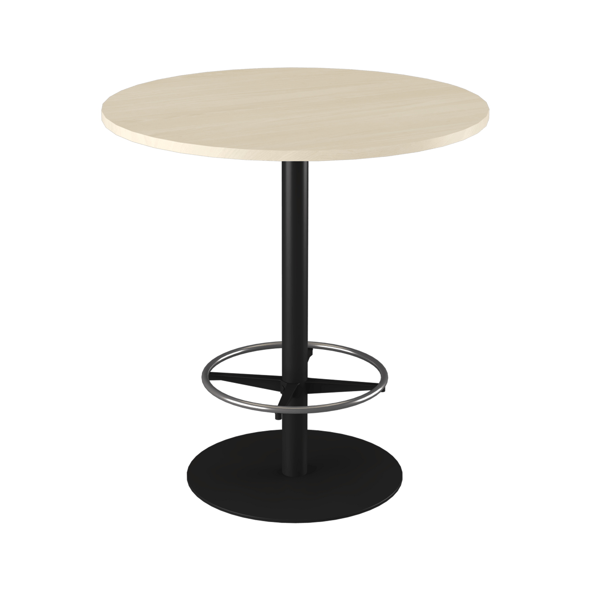 Disc Base High Bar Table with Round Top 1050 Round Black Powdercoat Nordic Maple