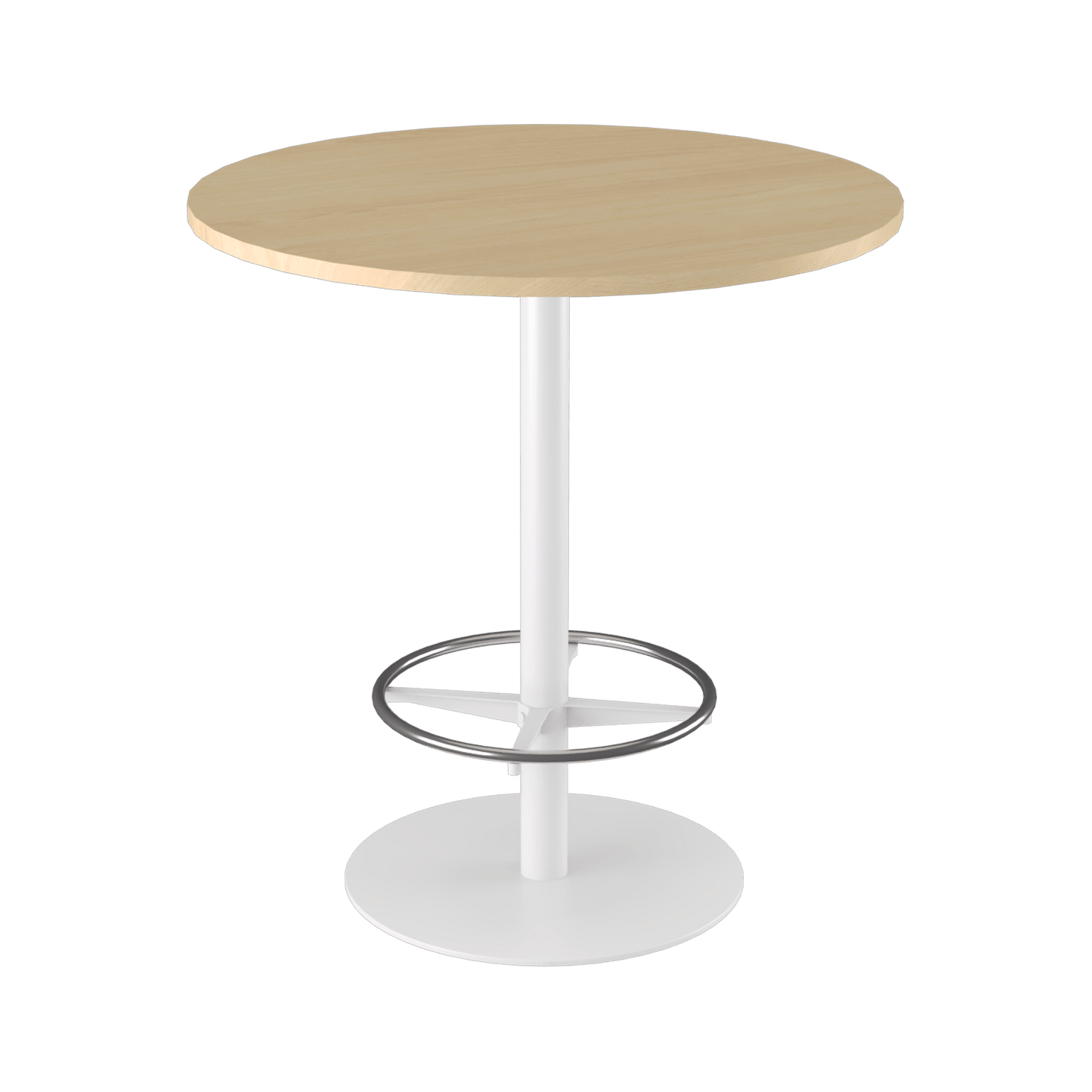 Disc Base High Bar Table with Round Top 1050 Round White Powdercoat New Oak Ravine