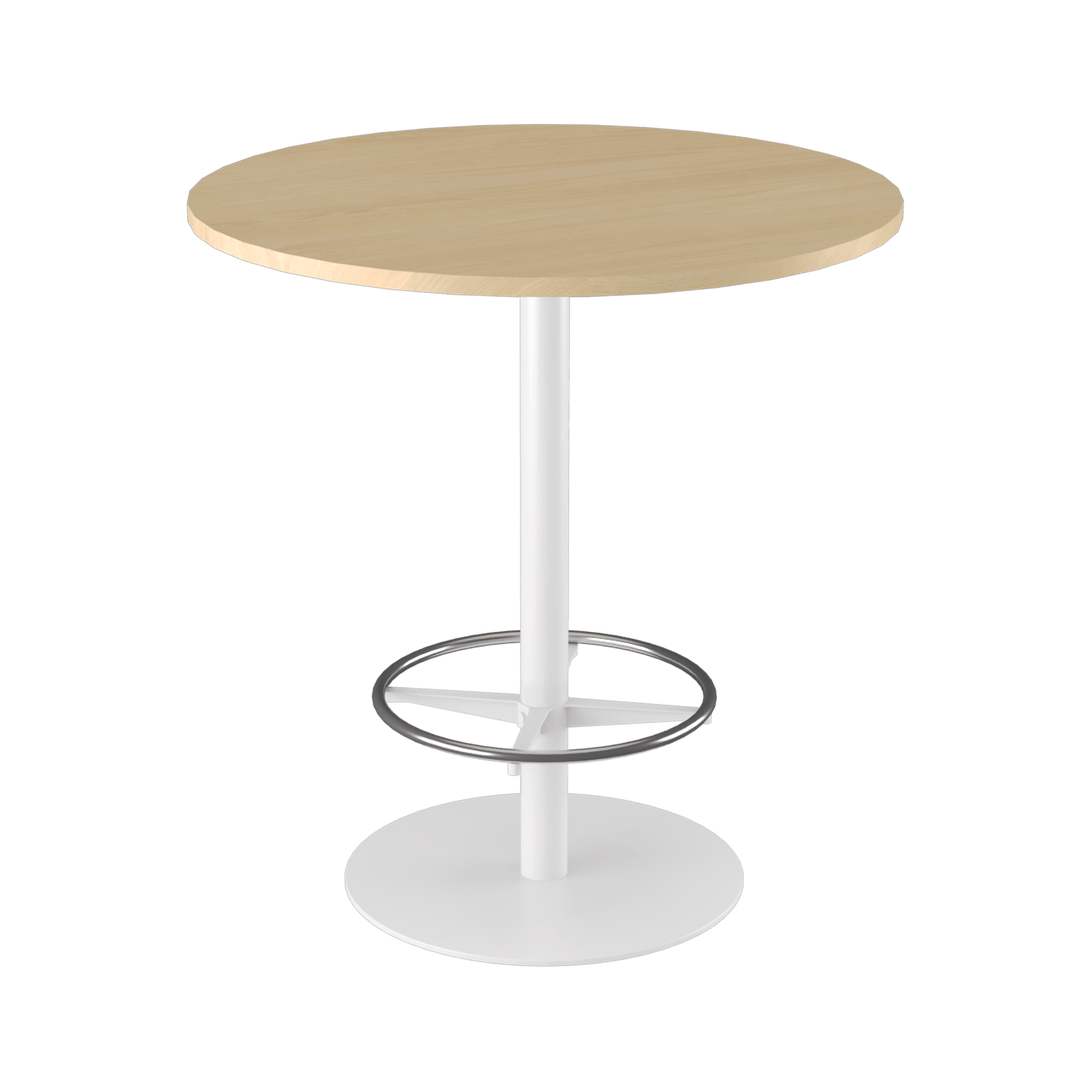 Disc Base High Bar Table with Round Top 1050 Round White Powdercoat New Oak Ravine