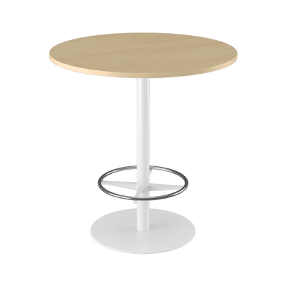 Disc Base High Bar Table with Round Top 1050 Round White Powdercoat New Oak Ravine