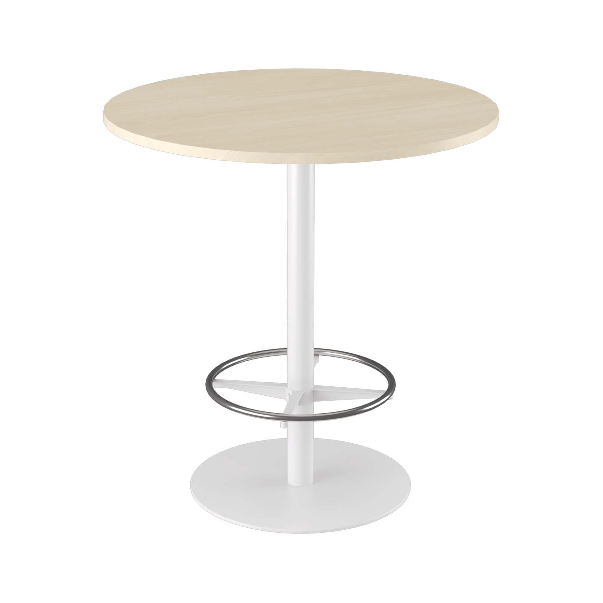 Disc Base High Bar Table with Round Top 1050 Round White Powdercoat Nordic Maple