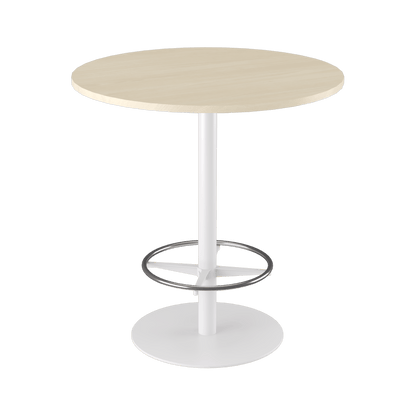Disc Base High Bar Table with Round Top 1050 Round White Powdercoat Nordic Maple