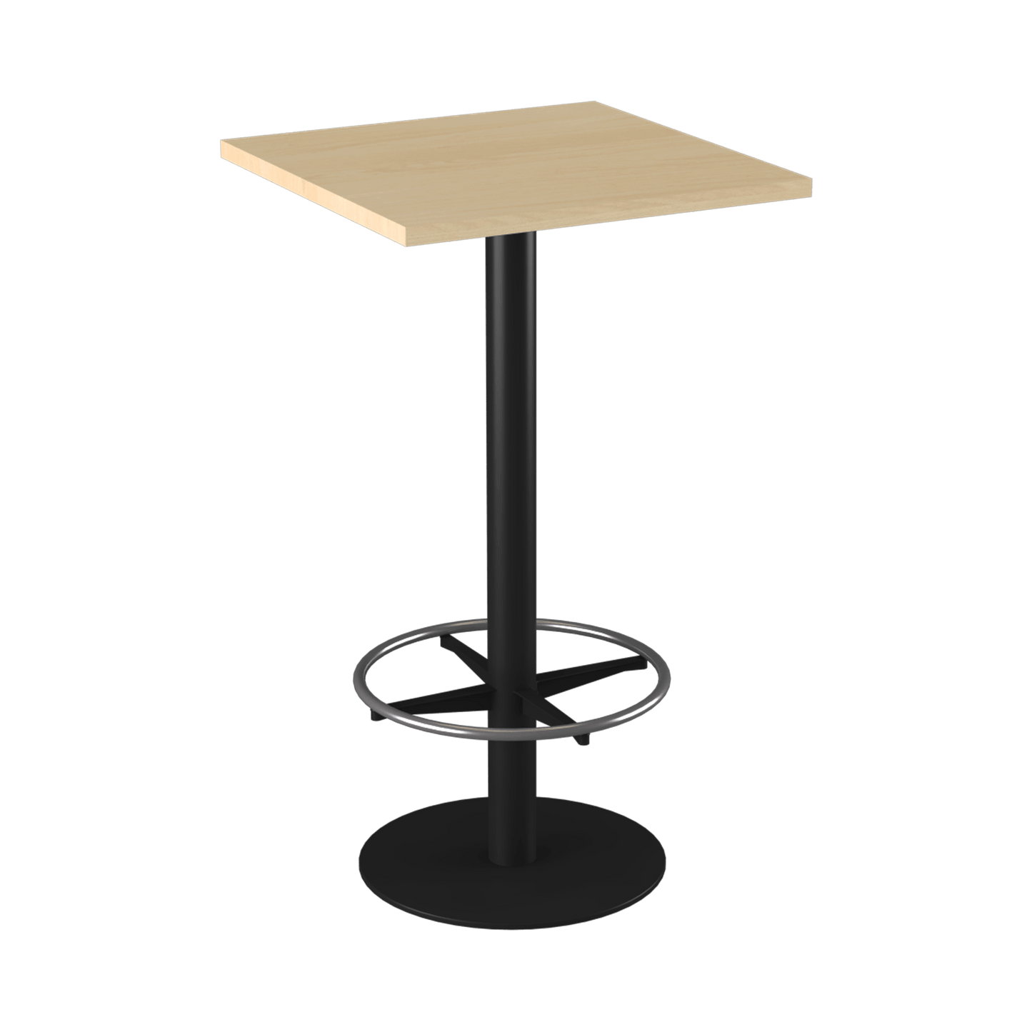 Disc Base High Bar Table with Square Top 600 Square Black Powdercoat New Oak Ravine