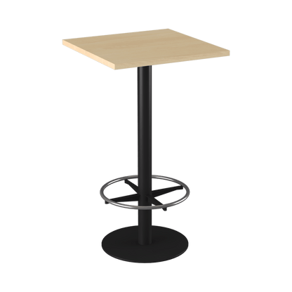 Disc Base High Bar Table with Square Top 600 Square Black Powdercoat New Oak Ravine
