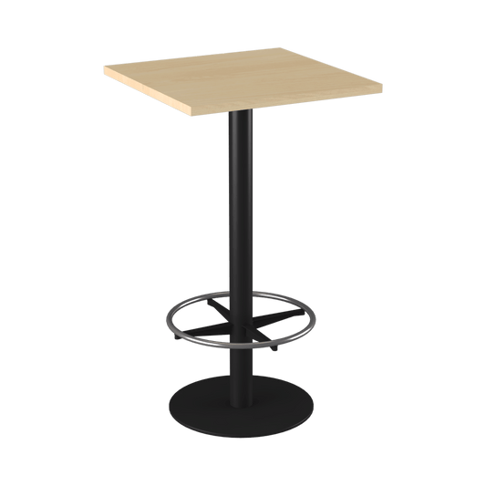 Disc Base High Bar Table with Square Top 600 Square Black Powdercoat New Oak Ravine