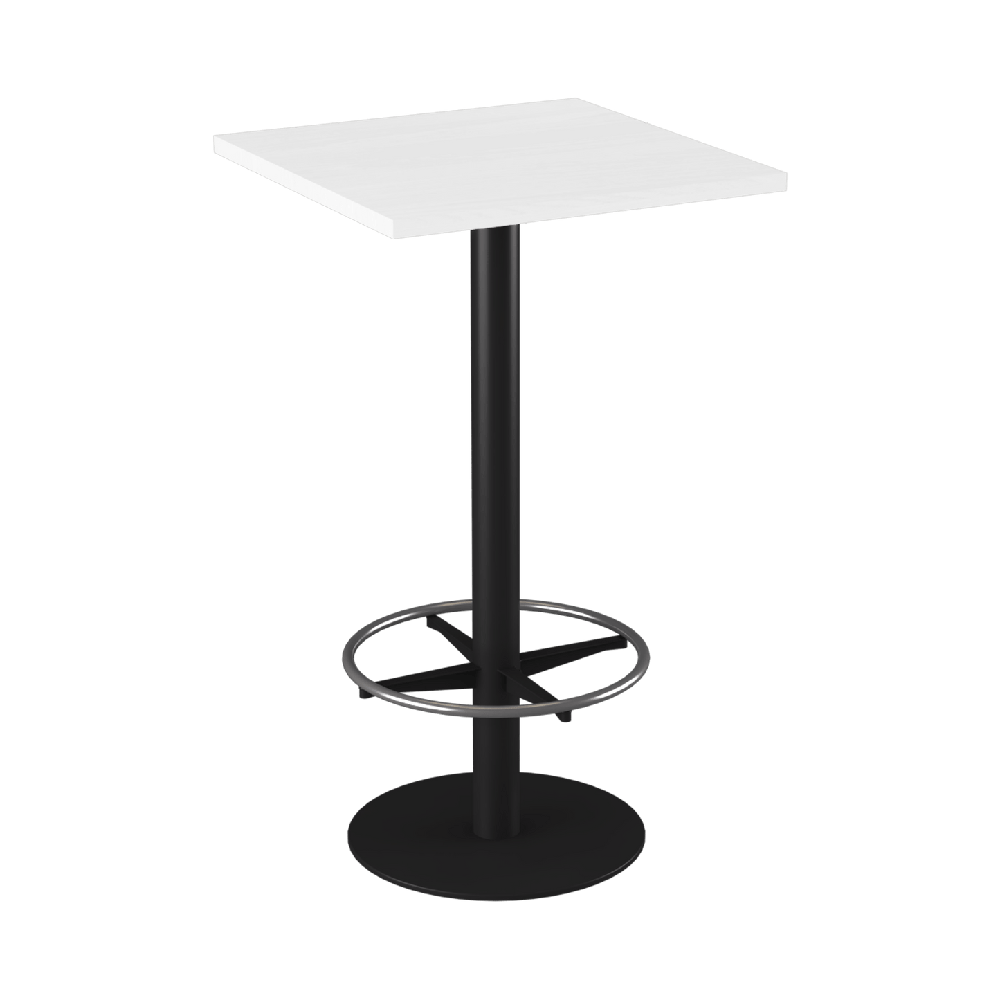 Disc Base High Bar Table with Square Top 600 Square Black Powdercoat White