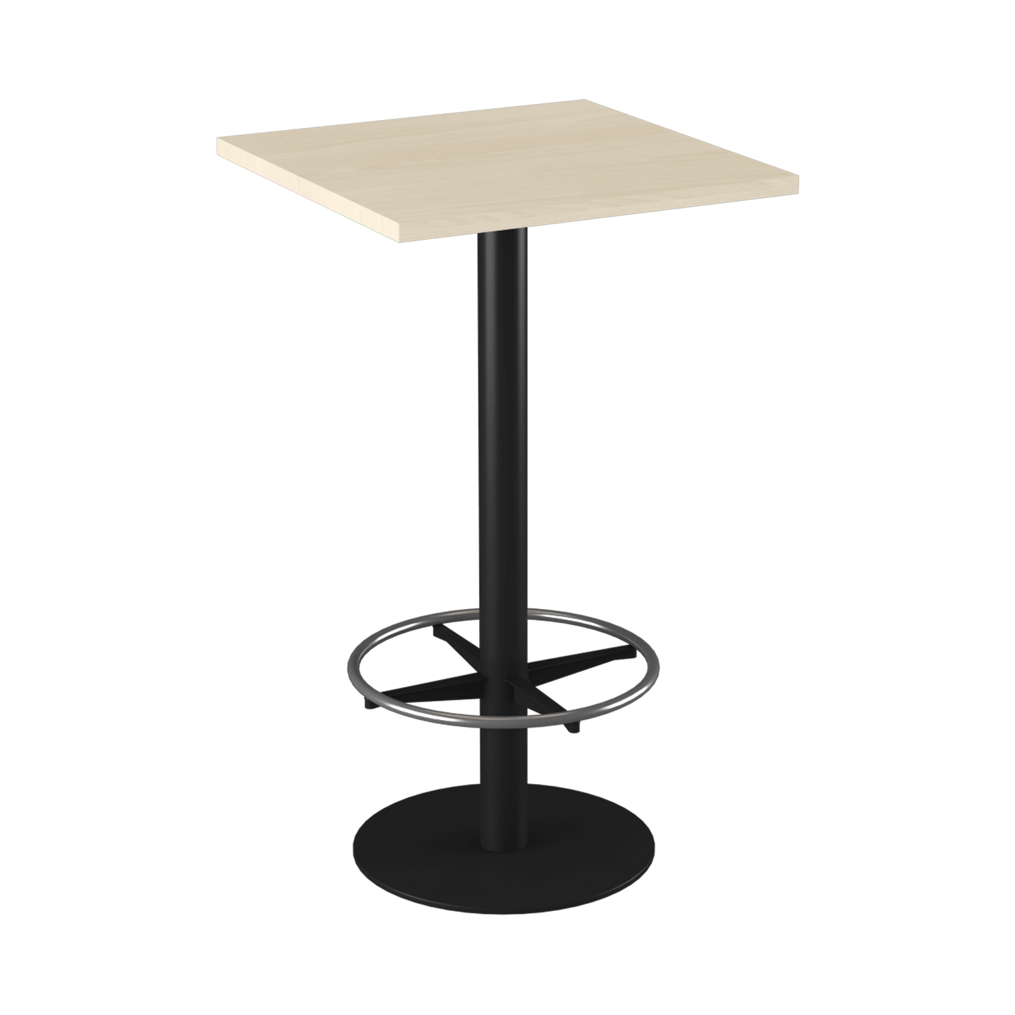 Disc Base High Bar Table with Square Top 600 Square Black Powdercoat Nordic Maple