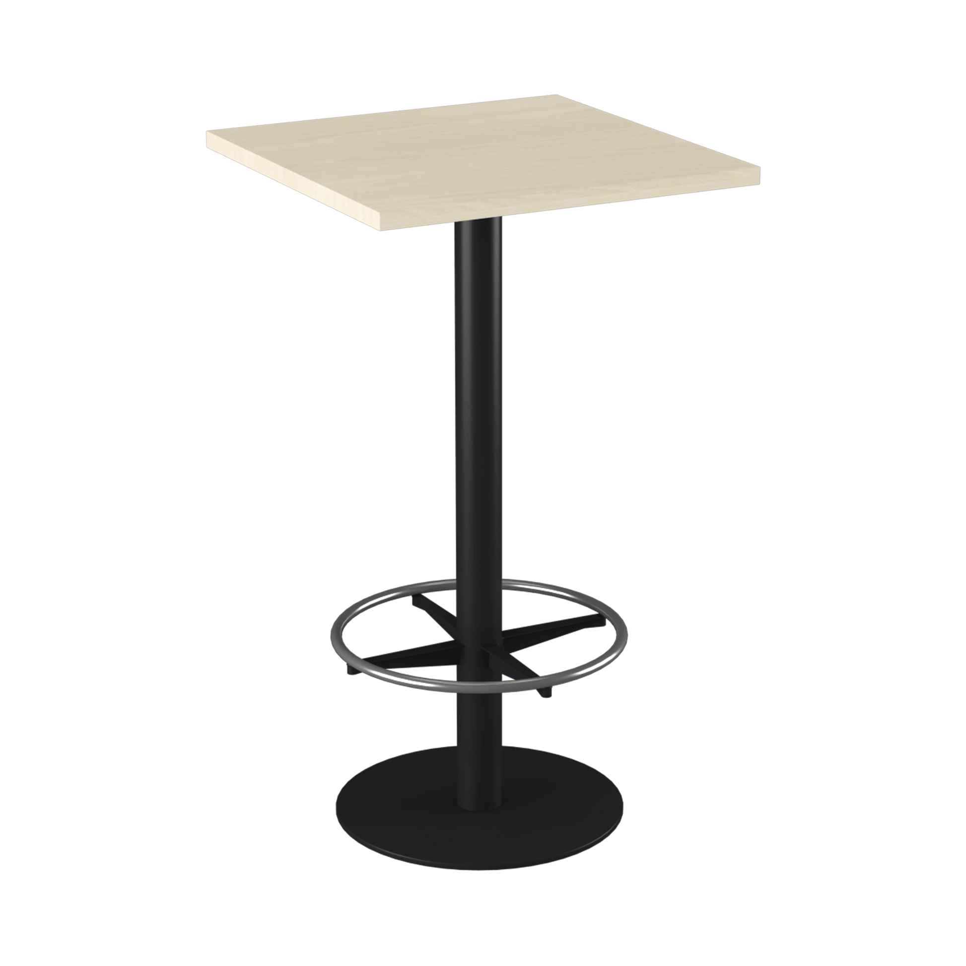 Disc Base High Bar Table with Square Top 600 Square Black Powdercoat Nordic Maple