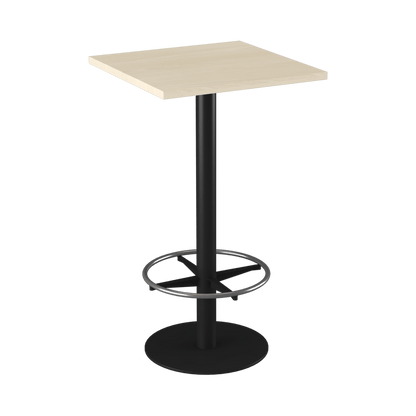 Disc Base High Bar Table with Square Top 600 Square Black Powdercoat Nordic Maple