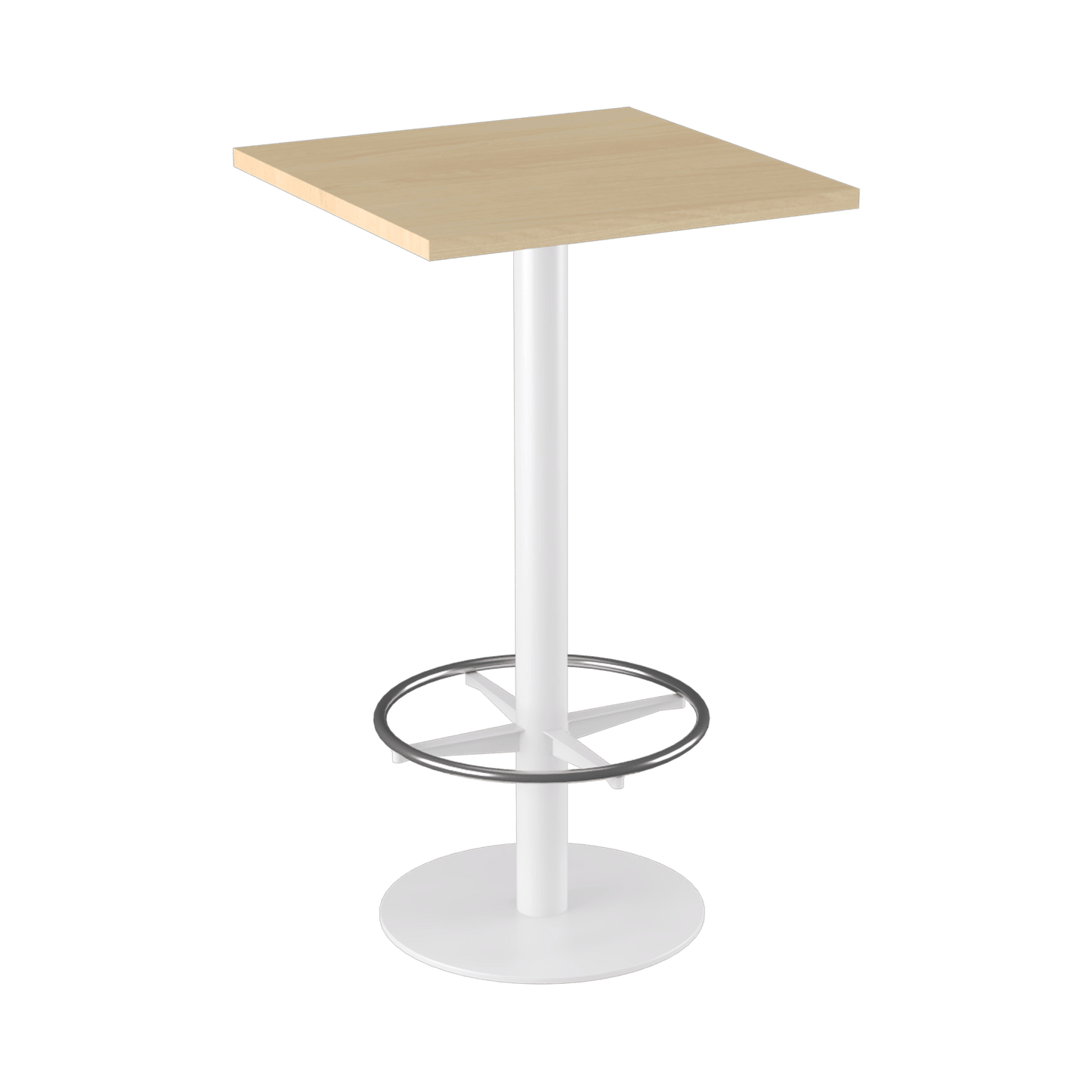 Disc Base High Bar Table with Square Top 600 Square White Powdercoat New Oak Ravine
