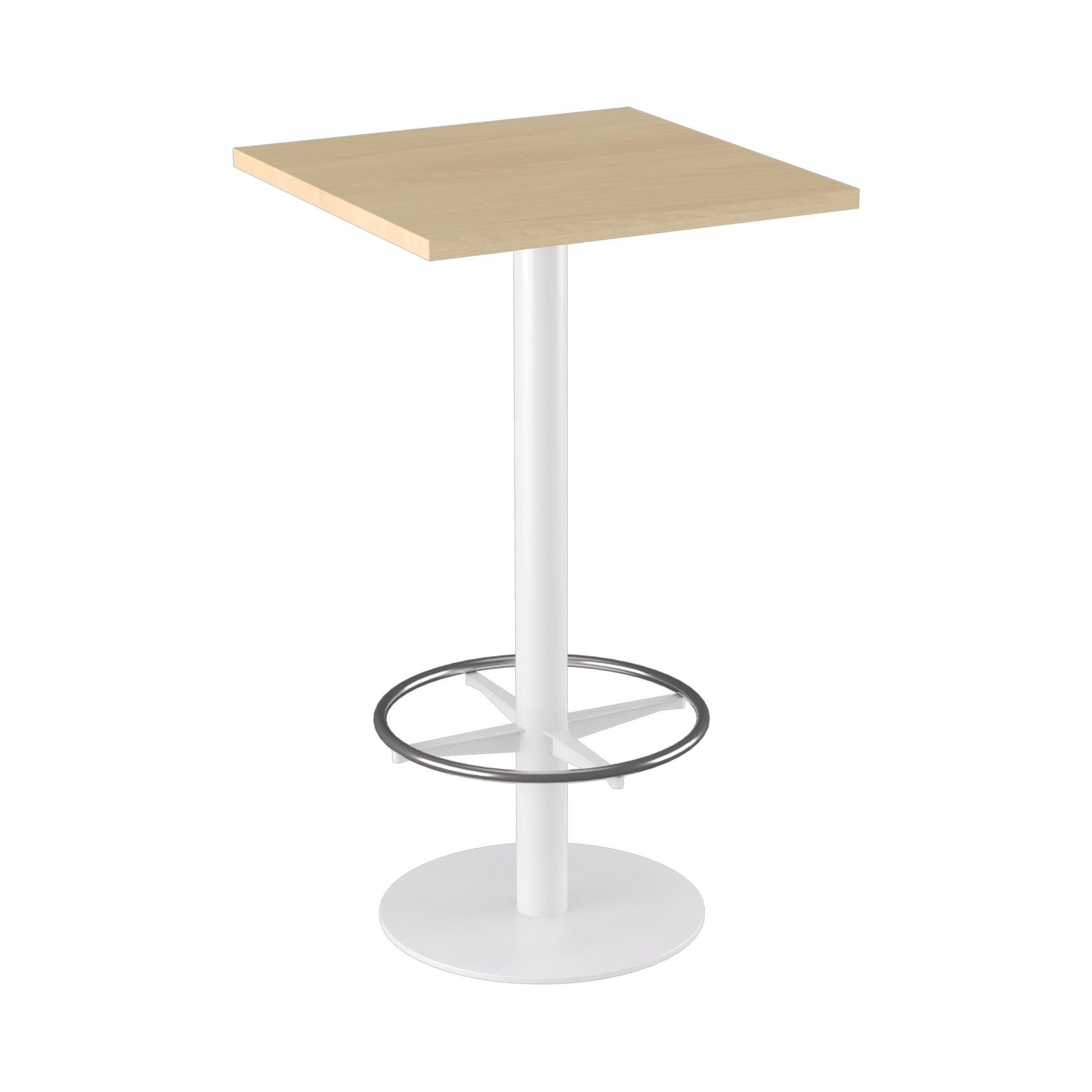 Disc Base High Bar Table with Square Top 600 Square White Powdercoat New Oak Ravine