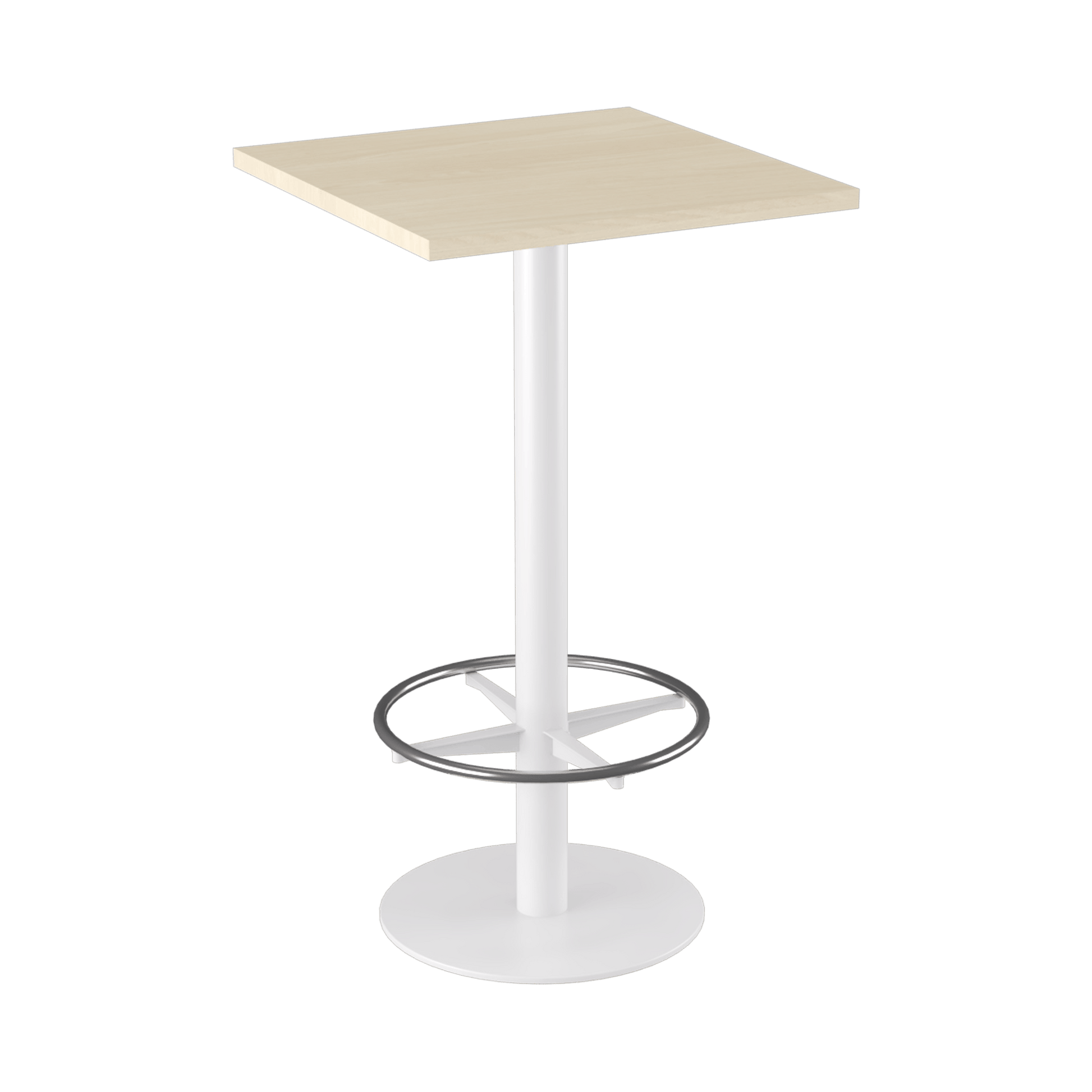 Disc Base High Bar Table with Square Top 600 Square White Powdercoat Nordic Maple