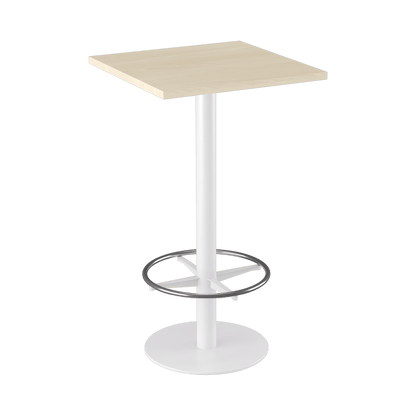 Disc Base High Bar Table with Square Top 600 Square White Powdercoat Nordic Maple
