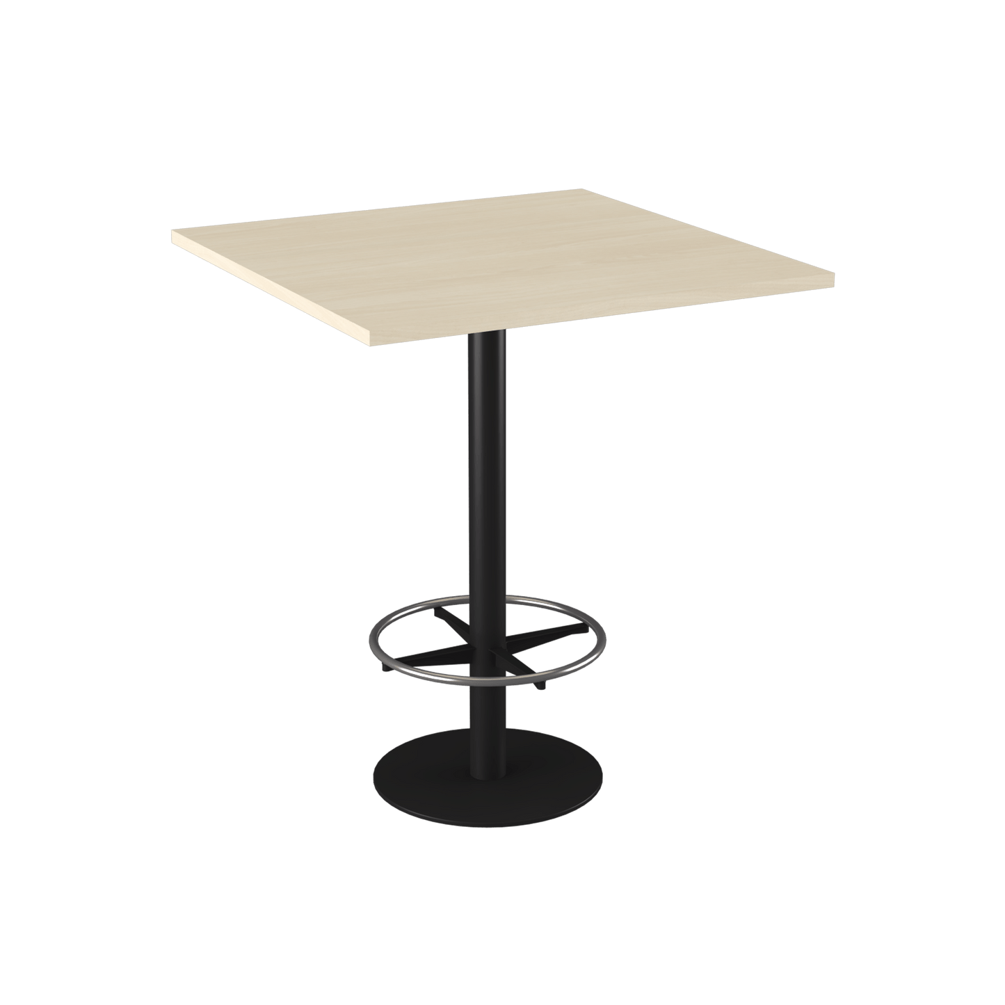 Disc Base High Bar Table with Square Top 900 Square Black Powdercoat Nordic Maple