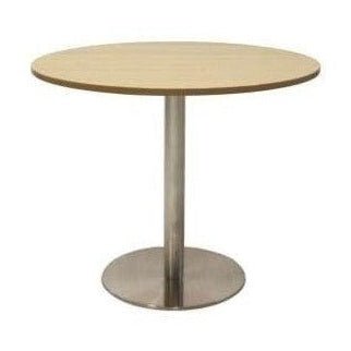 Disc Base Round Table 900 Round Natural Oak Stainless Steel