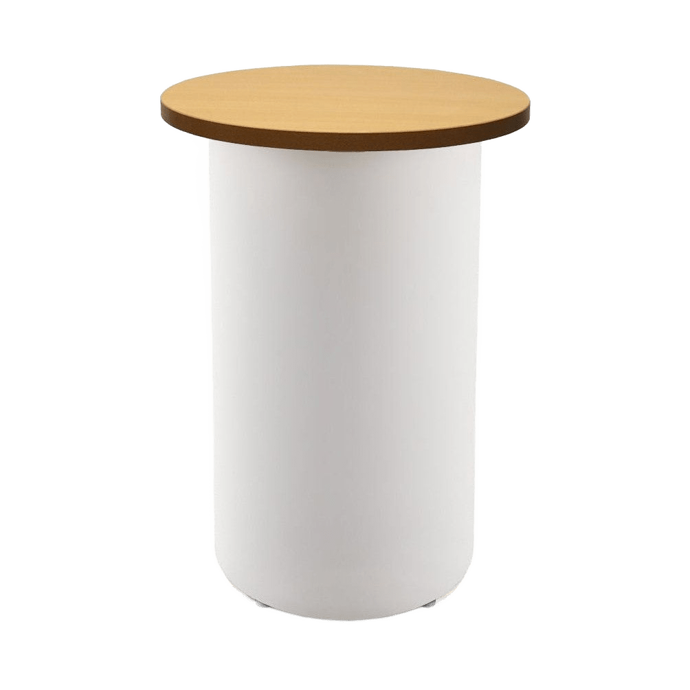 Drum Base High Bar Table 600 Round / Beech / White Powdercoat