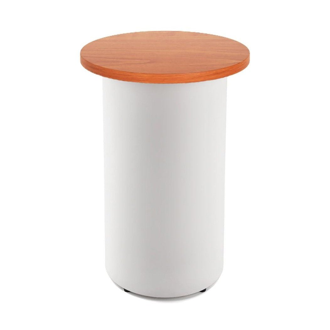 Drum Base High Bar Table 600 Round / Cherry / White Powdercoat