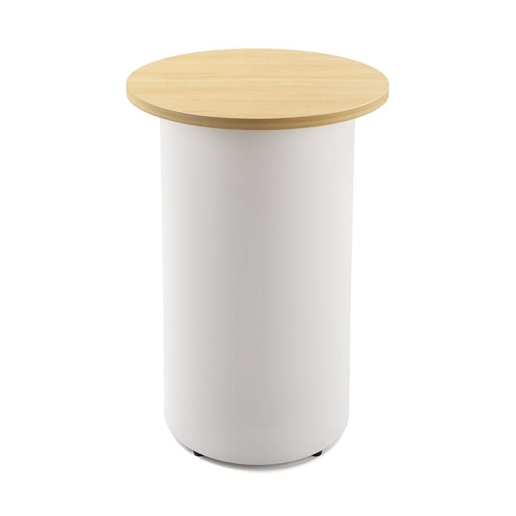 Drum Base High Bar Table 600 Round / Natural Oak / White Powdercoat