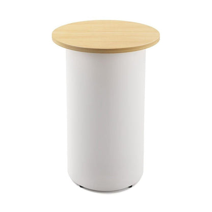 Drum Base High Bar Table 600 Round / Natural Oak / White Powdercoat