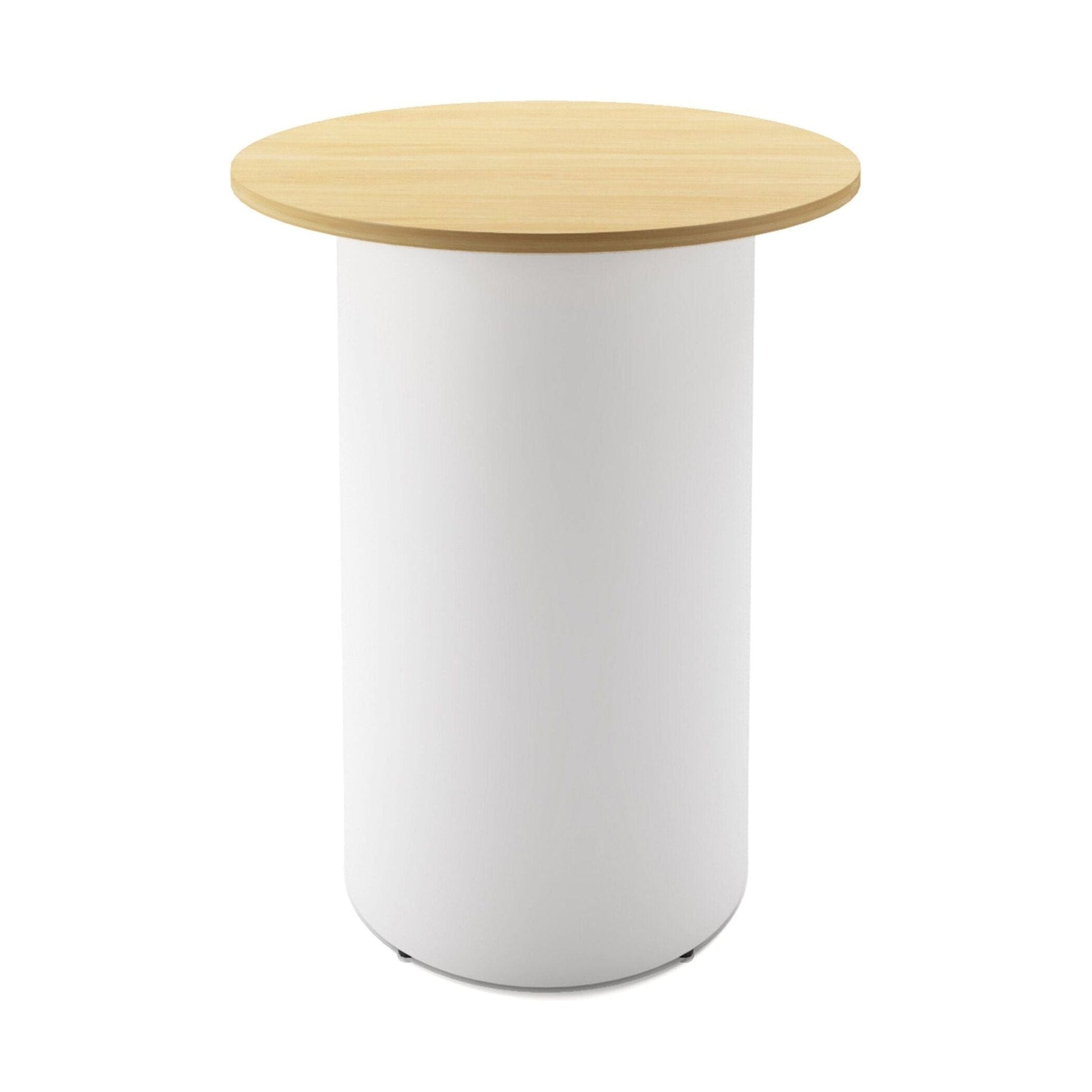 Drum Base High Bar Table 900 Round / Natural Oak / White Powdercoat