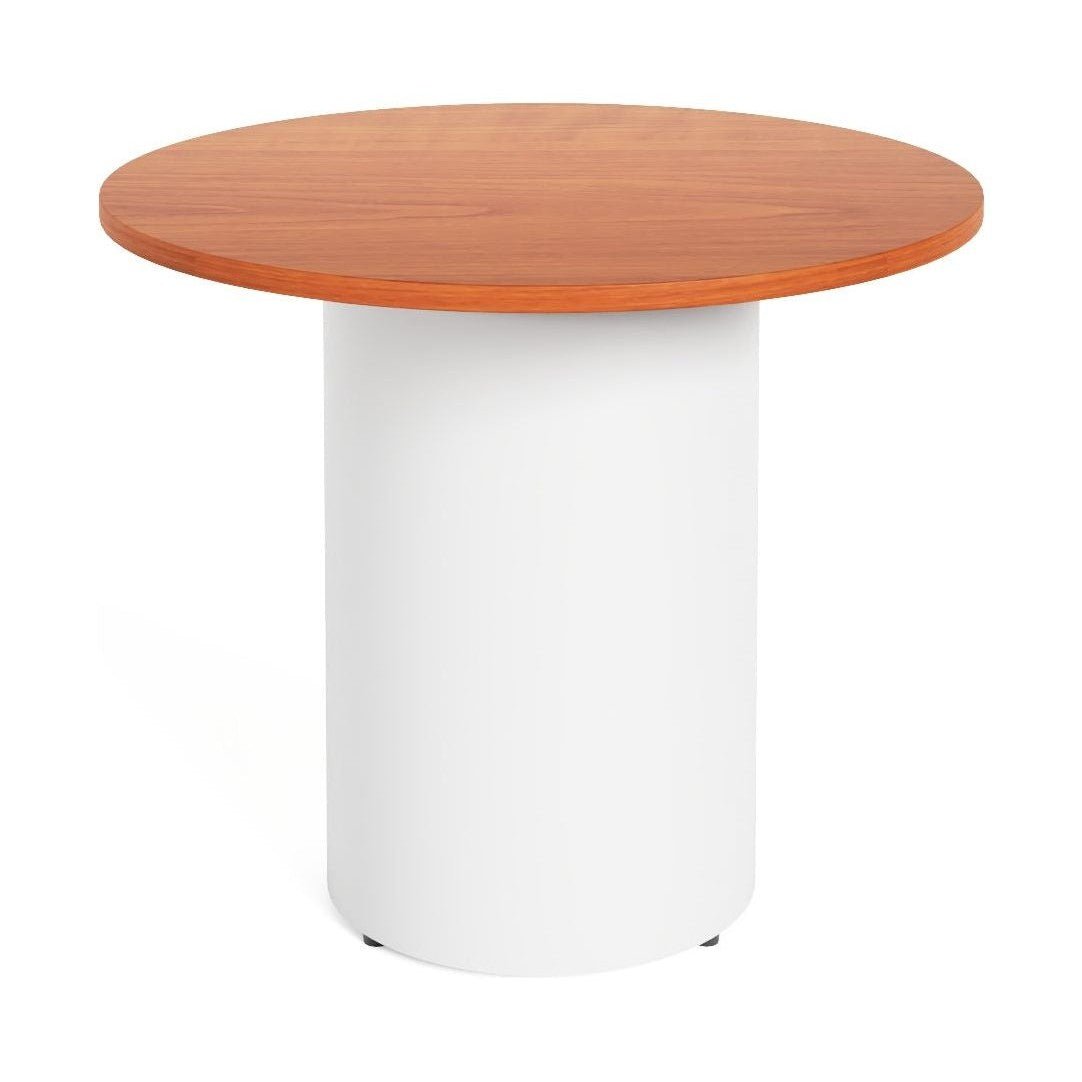 Drum Base Table 1200mm Dia X 730mm H Cherry White Powdercoat - Office Furniture Company